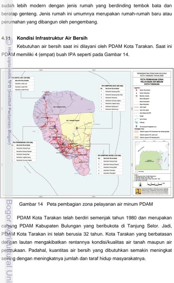 Gambar 14   Peta pembagian zona pelayanan air minum PDAM 