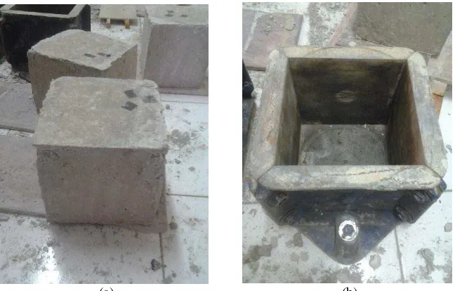 Gambar 2. Tampilan (a) Sampel beton; (b) Cetakan yang digunakan 