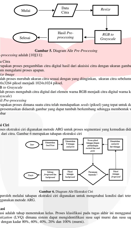 Gambar 5. Diagram Alir Pre-Processing  Tahapan pre-processing adalah [10][11]:  