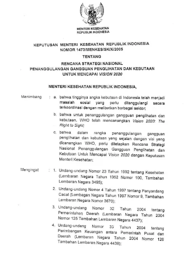 Keputusan Menteri Kesehatan Republik Indonesia Nomor 1473/MENKES/SK/X ...