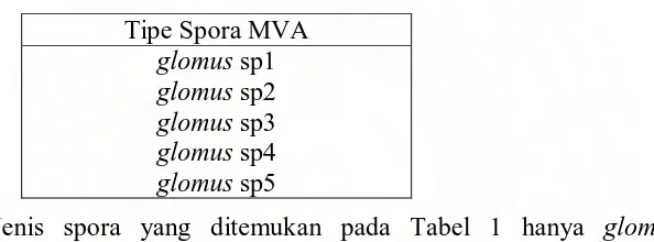 Tabel 1. Tipe Genus MVA yang Ditemukan Sebelum Trapping Pada    Tanah Gambut Ajamu, Labuhan Batu 
