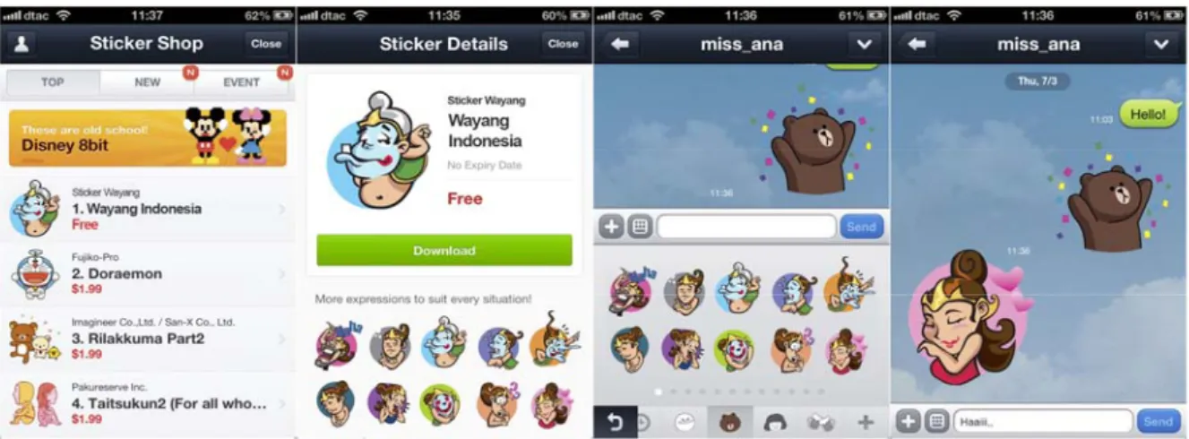 Gambar 10 Simulasi pemakaian Sticker Wayang Indonesia  Sumber: Karya Tim Penulis 