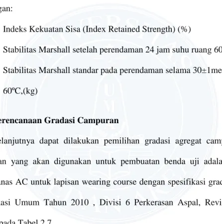 Tabel 2.7. Gradasi Agregat Untuk Campuran Aspal AC-WC IRS = MSi 