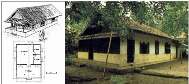 Gambar 2 Denah dan bentuk Rumah Gudang Betawi   (Sumber: http://www.digilib.ui.ac.id )