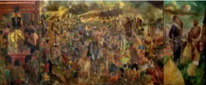 Gambar 1 Lukisan Pertempuran Antara Sultan Agung dan Jan Pieterszoon Coen, 3 x 10 m, 1974    (Sumber: S