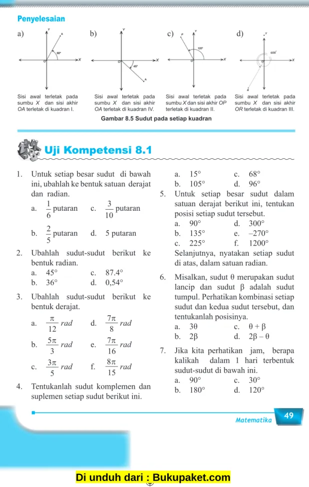 Gambar 8.5 Sudut pada setiap kuadran