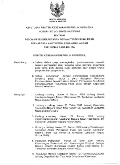 Keputusan Menteri Kesehatan Republik Indonesia Nomor 1537.A/MENKES/SK ...