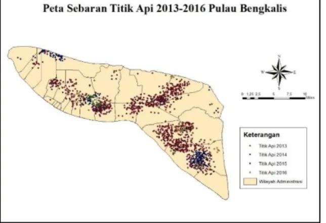 Gambar 2. Peta Sebaran Titik Api Pulau  Bengkalis Tahun 2013-2016 