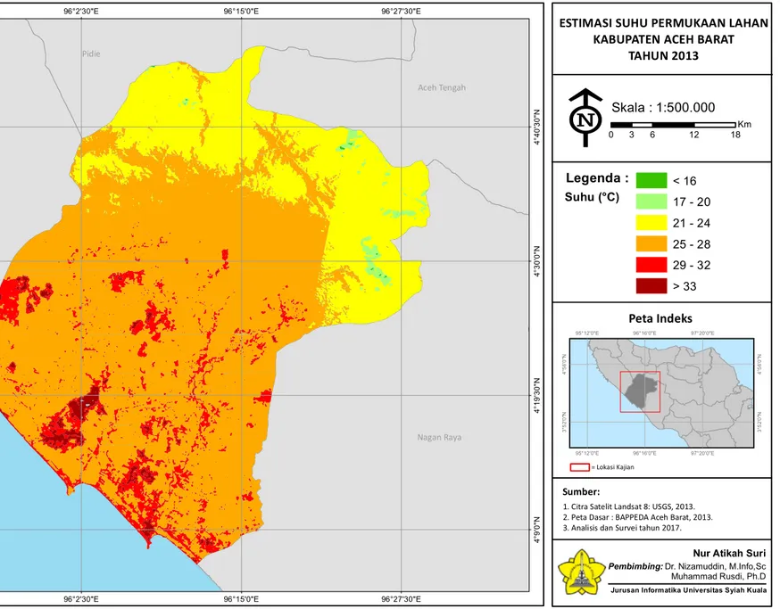 Gambar 4.2. Peta Estimasi Suhu Permukaan Lahan Kabupaten Aceh Barat Tahun 2013