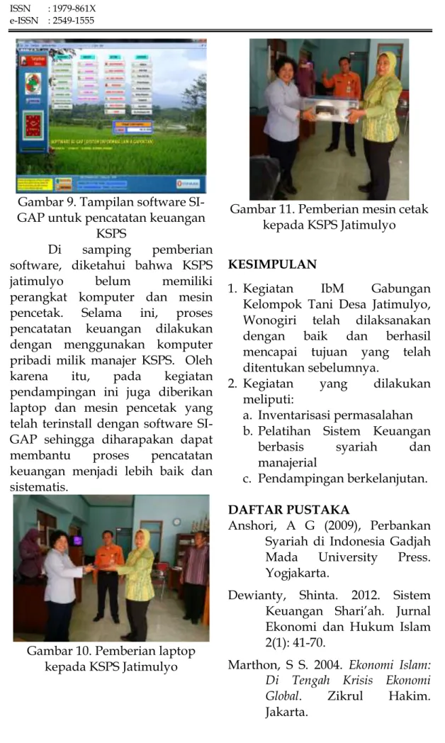 Gambar 10. Pemberian laptop  kepada KSPS Jatimulyo 