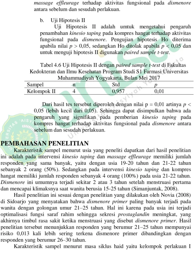 Tabel 4.5 Uji Hipotesis I dengan paired sample t-test di  Fakultas Kedokteran dan Ilmu Kesehatan Program Studi S1  Farmasi Universitas Muhammadiyah Yogyakarta, Bulan Mei 