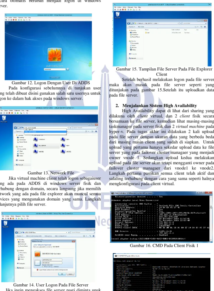 Gambar 12. Logon Dengan User Di ADDS  Pada  konfigurasi  sebelumnya  di  tunjukan  user  yang telah dibuat disini gunakan salah satu usernya untuk  logon ke dalam hak akses pada windows server