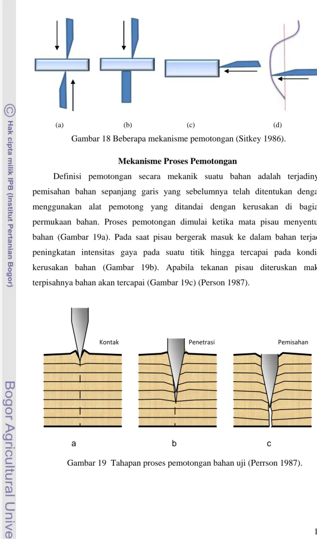 Gambar 19  Tahapan proses pemotongan bahan uji (Perrson 1987). 