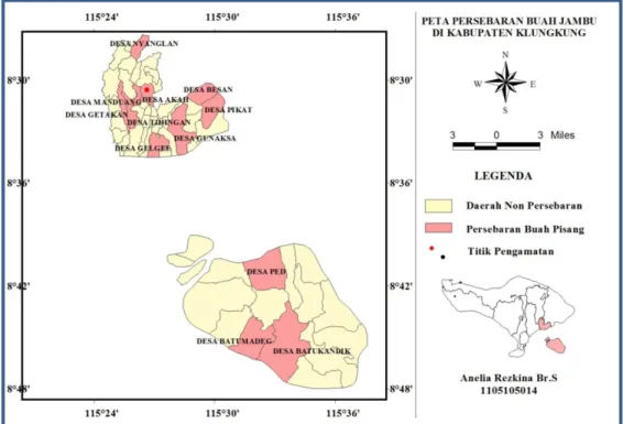 Gambar 1.  Peta Persebaran Buah Pisang di Kabupaten Klungkung 