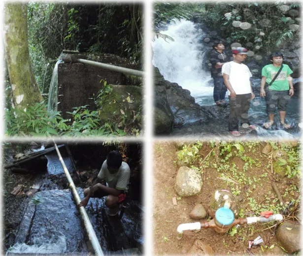Gambar 10. Sumber mata air, jaringan perpipaan dan meteran air pada usaha kelola jasa aliran air  Hutan Desa Labbo (Foto Haeruddin/Mahasiswa Kehutanan UNHAS) 