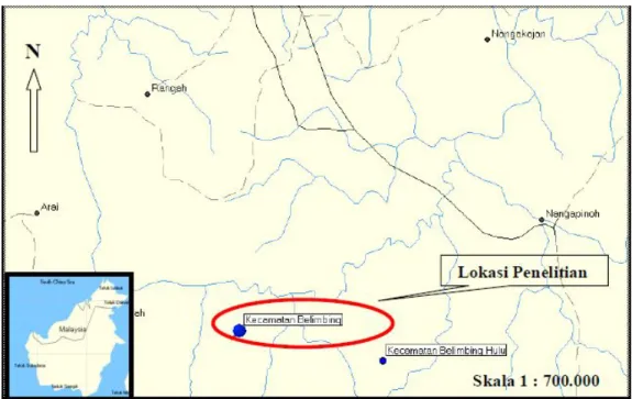 Gambar 1. Peta lokasi Penelitian di Kecamatan Belimbing Kabupaten Melawi Alat dan Bahan Penelitian