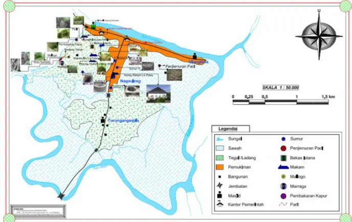 Gambar 2.  Peta Sebaran Temuan Tepi Aliran Sungai Cenrana  (Sumber: Dokumentasi pribadi Febi Wulandari, Tahun 2011)