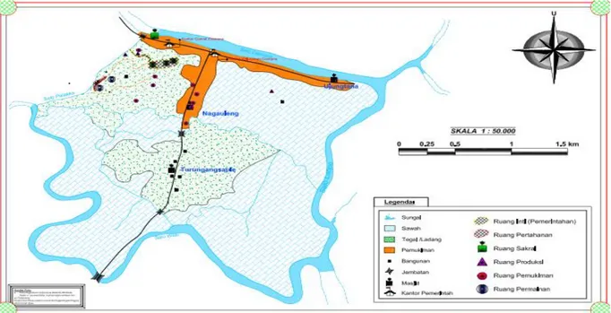 Gambar 3. Peta Pembagian Ruang Pemukiman Tepi Aliran Sungai Cenrana  (Sumber: Febi Wulandari, Tahun 2011)