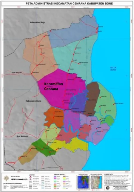 Gambar 1. Peta Administrasi Kecamatan Cenrana, Kabupaten Bone  (Sumber: pemda Kab. Bone, Tahun 2011) 