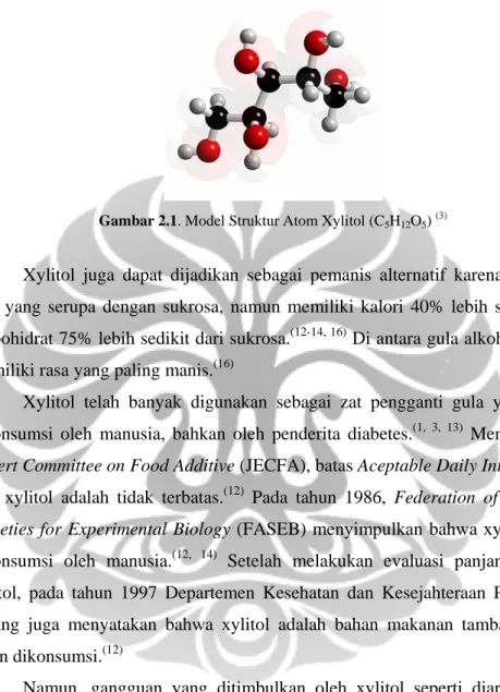 Gambar 2.1. Model Struktur Atom Xylitol (C 5 H 12 O 5 )  (3)