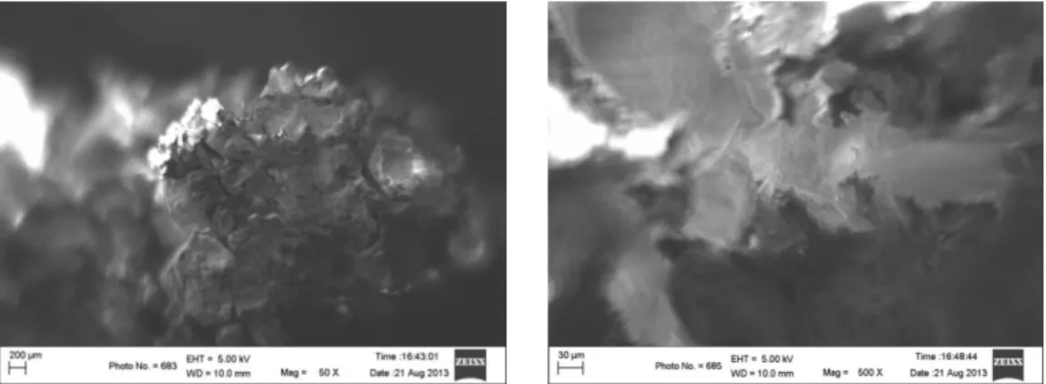 Gambar 7. Foto Scanning Eletron Microscope (SEM) mortar polimer untuk    kuat tekan minimum   kode  MP1 A2   yaitu   80%   agregat  halus  dan   20%   resin  epoksi