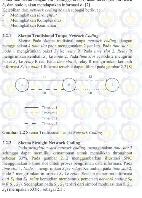 Gambar 2.2  Skema Tradisional Tanpa Network Coding  2.2.2  Skema Straight Network Coding 