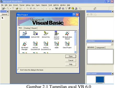 Gambar 2.1 Tampilan awal VB 6.0