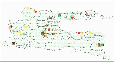 Gambar 1. Sebaran buah lokal dan langka di Jawa Timur (Laksono, 2009) 