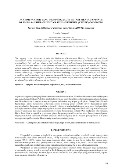Faktor Faktor Yang Mempengaruhi Petani Menyadap Pinus Di Kawasan Hutan
