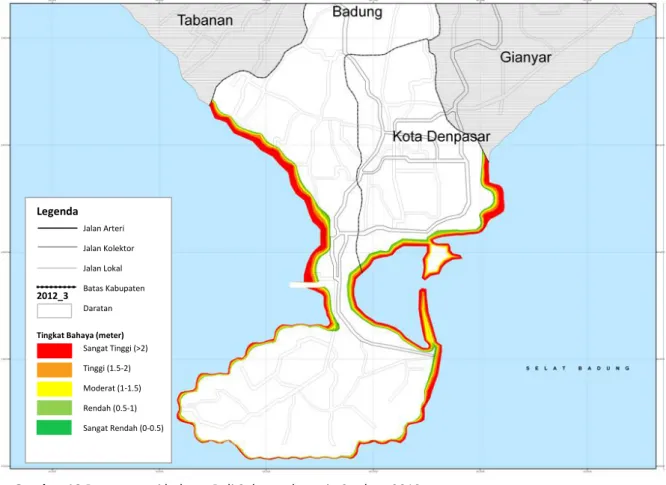 Gambar 10 Peta potensi bahaya Bali Selatan skenario 3 tahun 2012 Legenda 