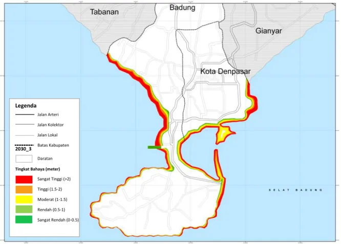 Gambar 12 Peta potensi bahaya Bali Selatan skenario 3 tahun 2030 