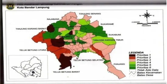 Gambar 1.  Peta Ketahanan dan Kerentanan Pangan Kota Bandar Lampung tahun   2012. 