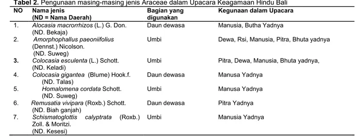 Tabel 3. Jenis-jenis baru Araceae Kebun Raya “Eka Karya” Bali