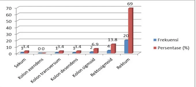 Gambar 3. Proporsi Kanker Kolorektal berdasarkan Lokasi Tumor di RSUD Dr. M Haulussy Ambon periode Januari 2012–Juni 2013
