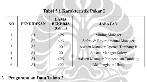 Tabel 5.1 Karakteristik Pakar I 