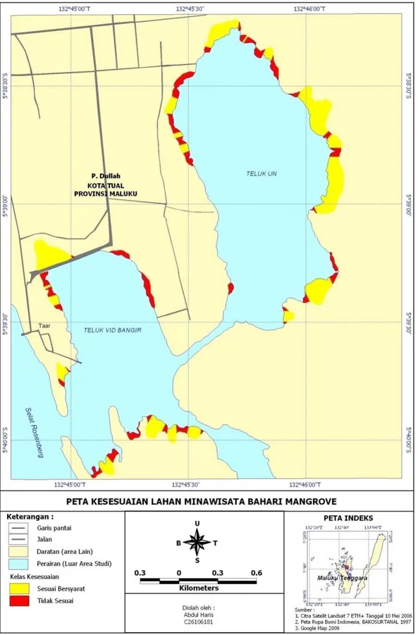 Gambar 14  Peta kesesuaian lahan untuk minawisata bahari mangrove. 