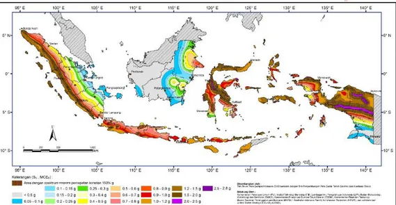 Gambar 3. 1 Nilai S S  pada tiap daerah di Indonesia  (Sumber : SNI 1726:2012) 