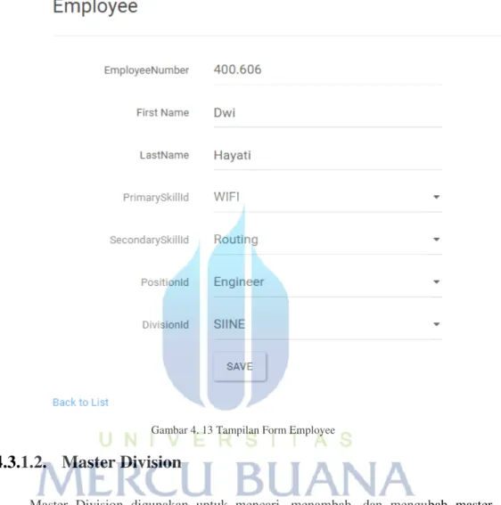 Gambar 4. 13 Tampilan Form Employee 