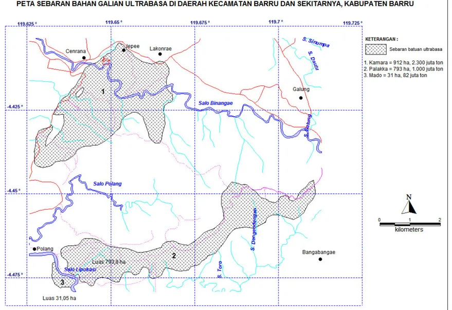 Gambar 2 : Peta sebaran batuan ultrabasa di daerah Barru dan sekitarnya (Blok I). 