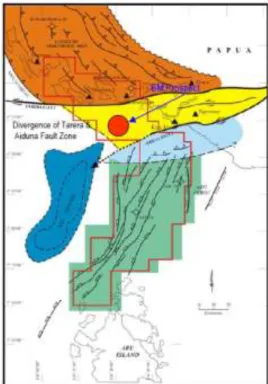 Gambar 1. Peta struktur geologi  Paparan Arafura Baratlaut (NW Arafura 