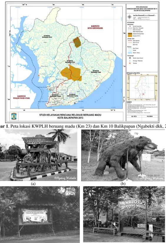 Gambar 1. Peta lokasi KWPLH beruang madu (Km 23) dan Km 10 Balikpapan (Ngabekti dkk, 2013)