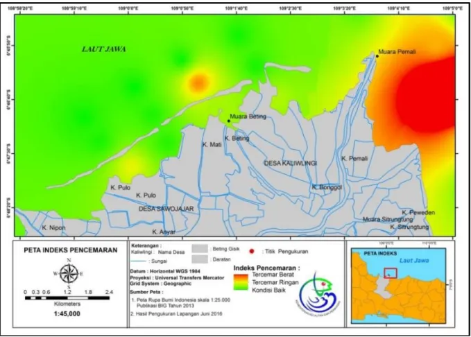Gambar 6. Peta zonasi indeks pencemaran perairan Kec. Brebes 