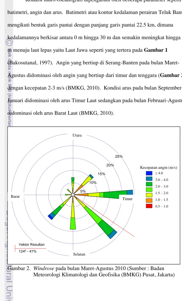 Gambar 2.  Windrose pada bulan Maret-Agustus 2010 (Sumber : Badan  Meteorologi Klimatologi dan Geofisika (BMKG) Pusat, Jakarta) 