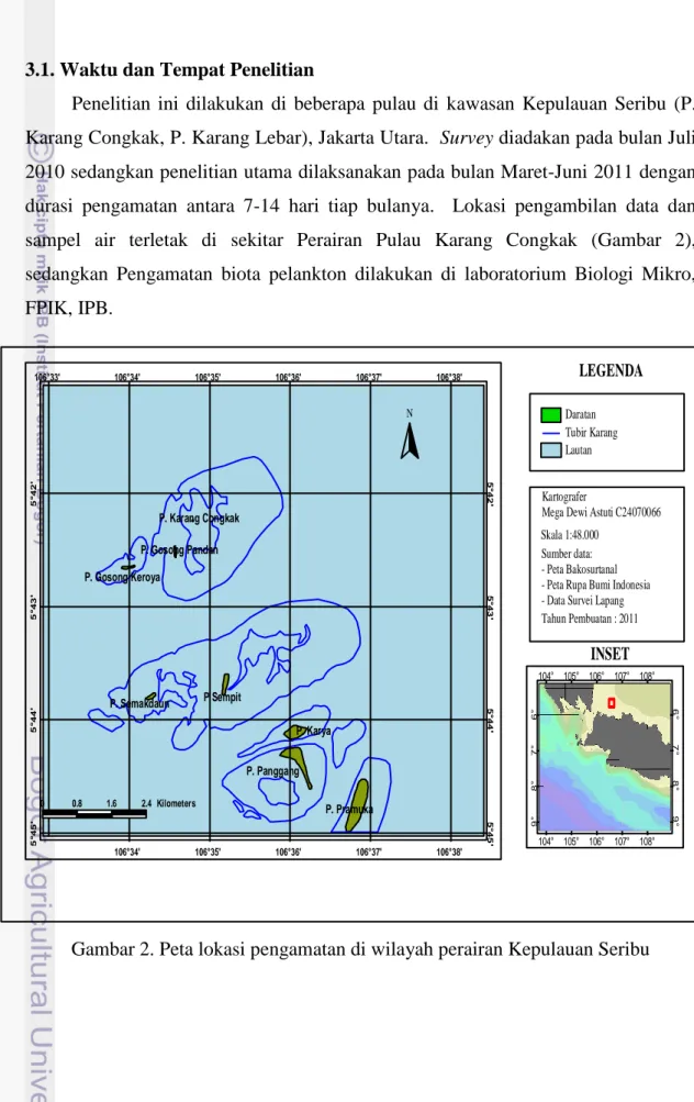 Gambar 2. Peta lokasi pengamatan di wilayah perairan Kepulauan Seribu 