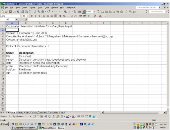 Gambar 4. ‘Lembar kerja title’ dalam database pengamatan insidental 