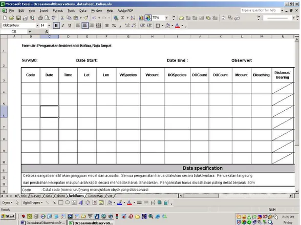 Gambar 8. ‘Lembar kerja fieldform’ dalam database pengamatan insidental 