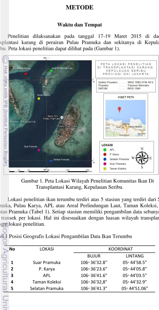 Gambar 1. Peta Lokasi Wilayah Penelitian Komunitas Ikan Di  Transplantasi Karang, Kepulauan Seribu