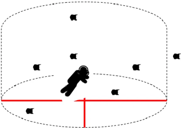 Gambar 8. Skema metode pengamatan dengan menggunakan tabung imajiner pada  stasiun  terumbu  karang  alami  dengan  batasan  (garis  merah)  dalam  volume 162.78 m 3  luasan pengamatan