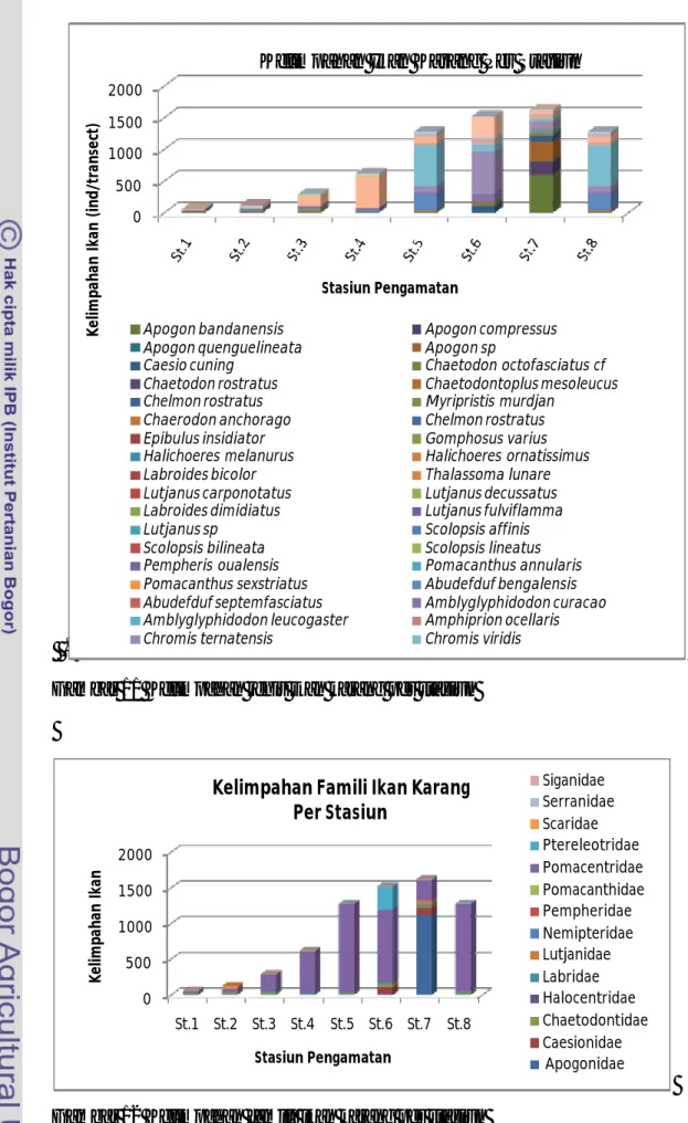 Gambar 11 Kelimpahan jenis jkan karang per stasiun 