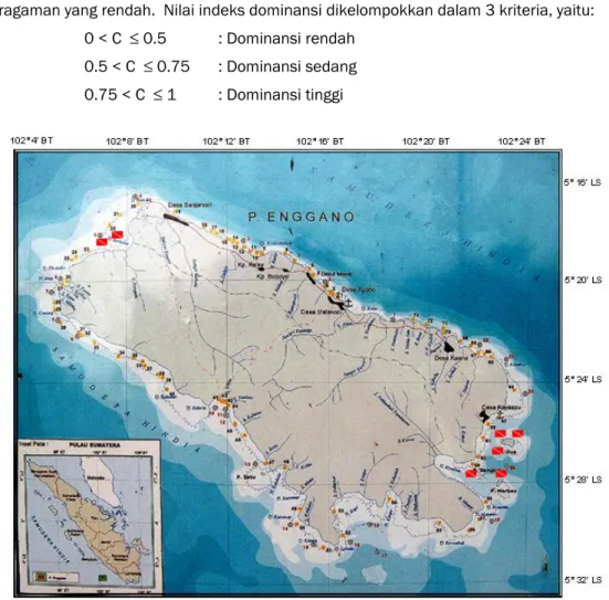 Gambar 2   Peta pengamatan kondisi ekosistem terumbu karang di Pulau Enggano 